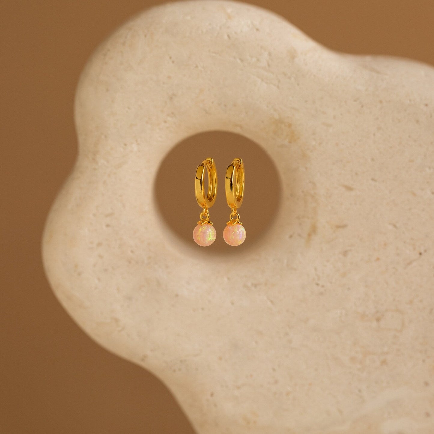 Pink Opal Drop Huggies 18K Gold
