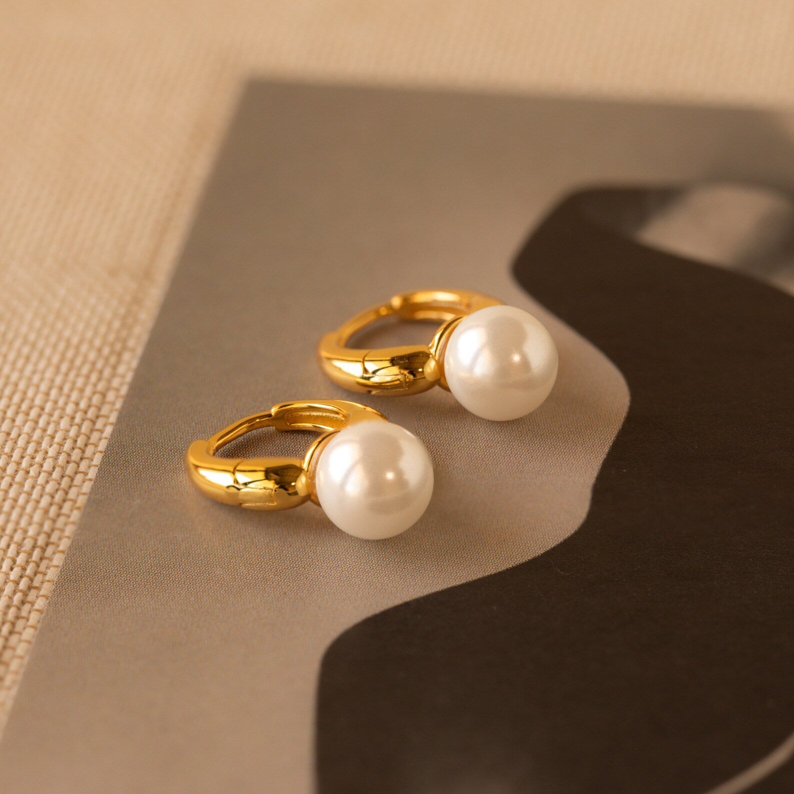 Pearl Drop Huggies 18K Gold