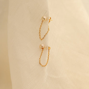 Pearl Chain Studs 18K Gold