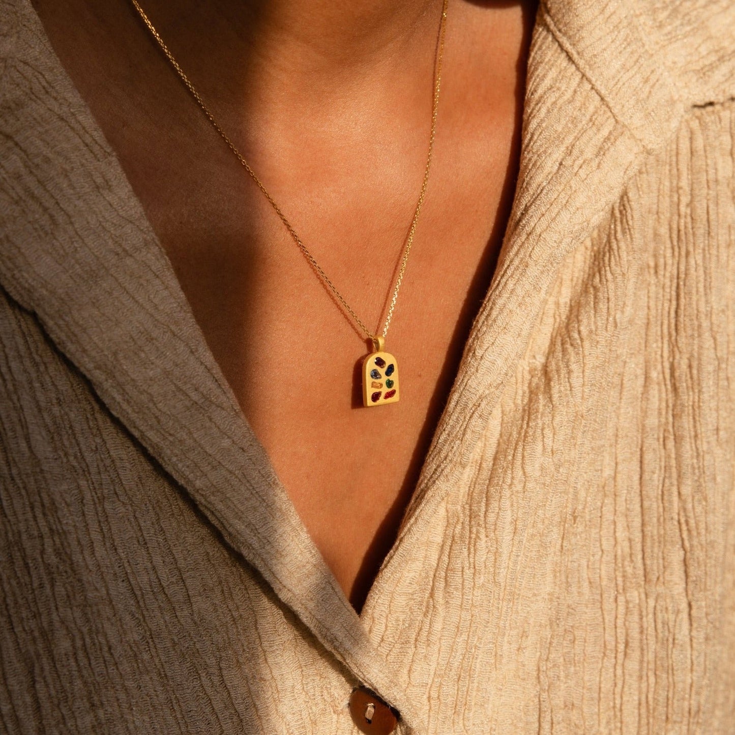 Mosaic Splendor: Abstract Art Deco Pendant Necklace