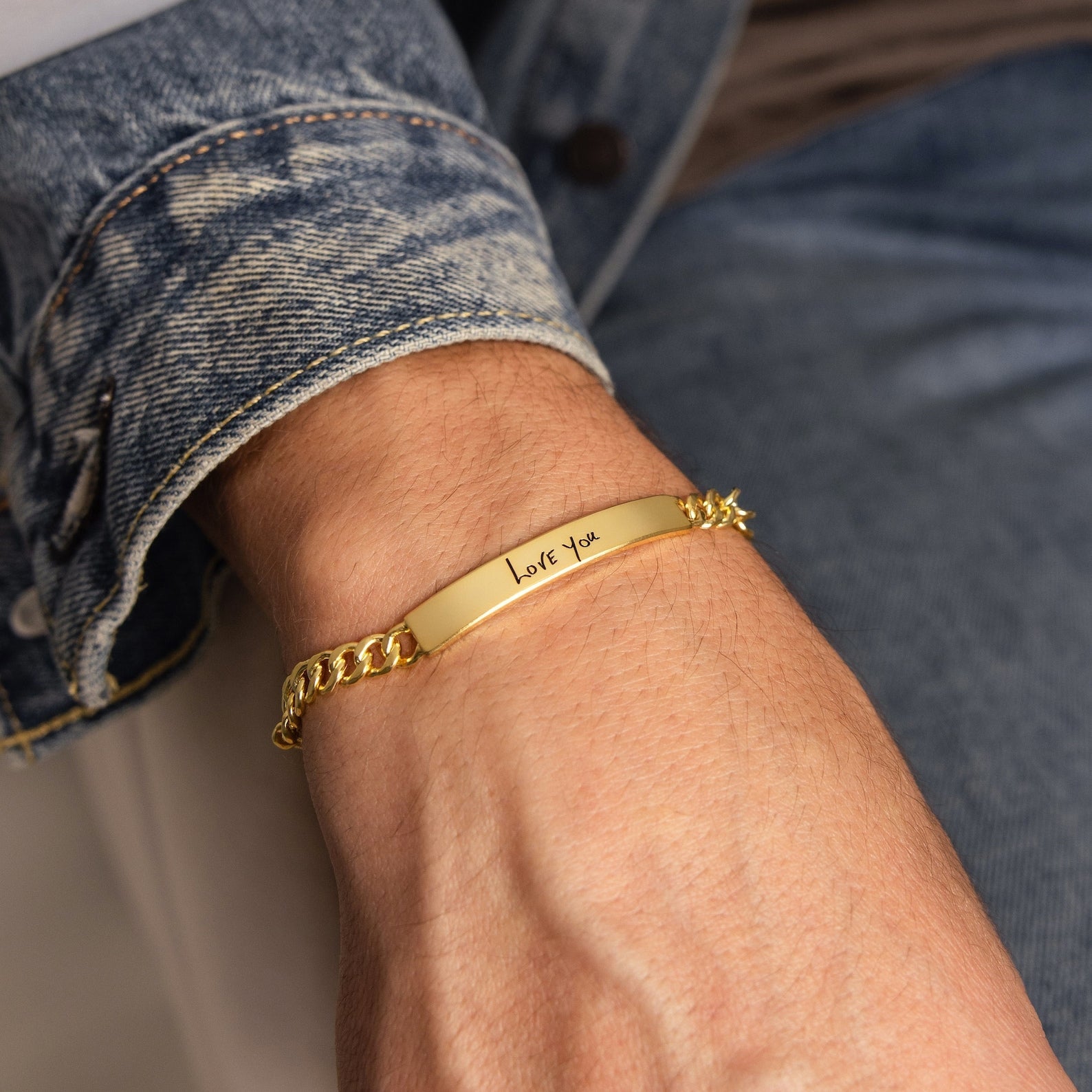 Men's Engraved Bar Bracelet Sterling Silver