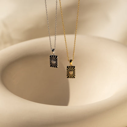 Celestial Pendant Necklaces 18K Gold Pave Sun Tag