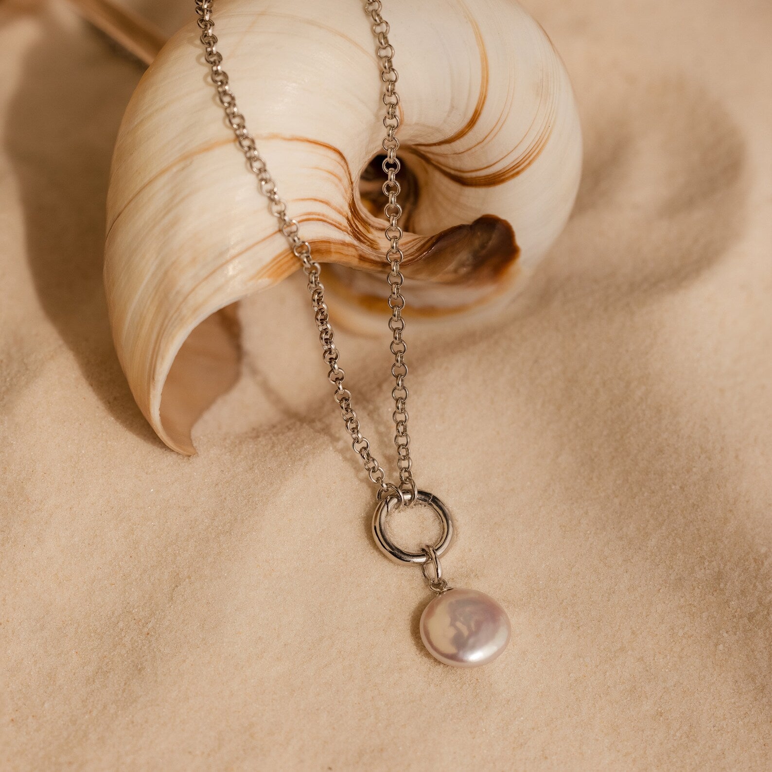 Round Pearl Charm Sterling Silver