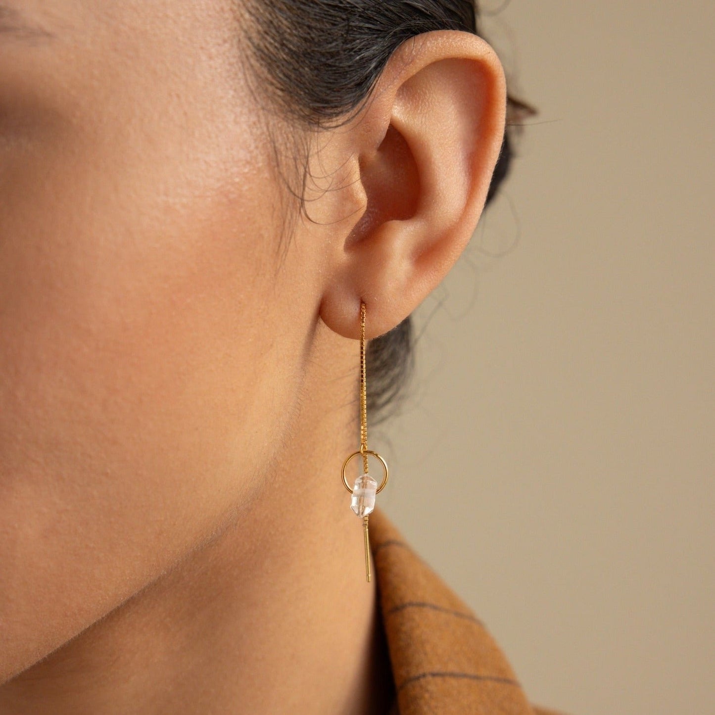 Herkimer Diamond Threader Earrings 18K Gold