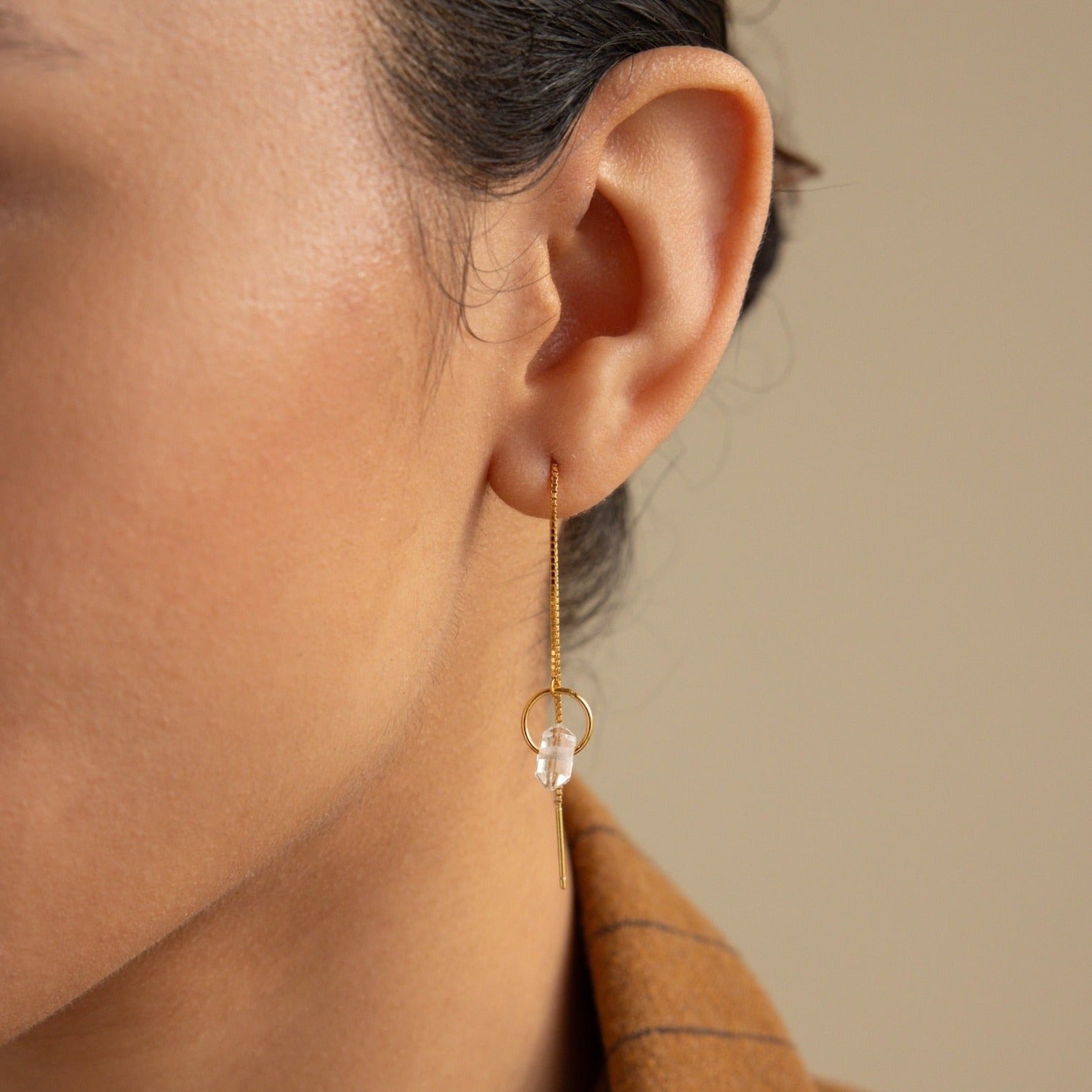 Herkimer Diamond Threader Earrings 18K Gold