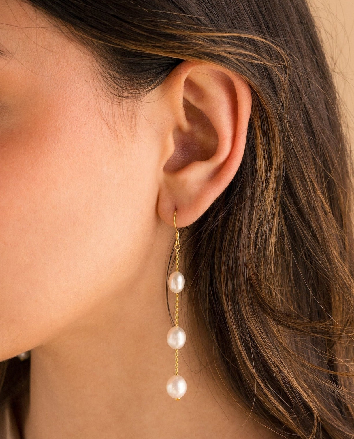 Long Pearl Dangle Earrings 18K Gold