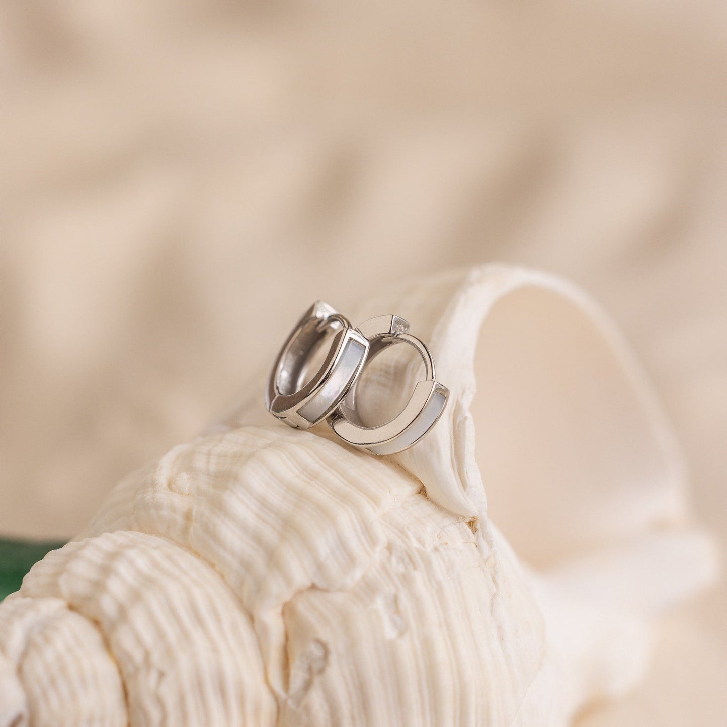 Mother of Pearl Inlay Huggies Sterling Silver