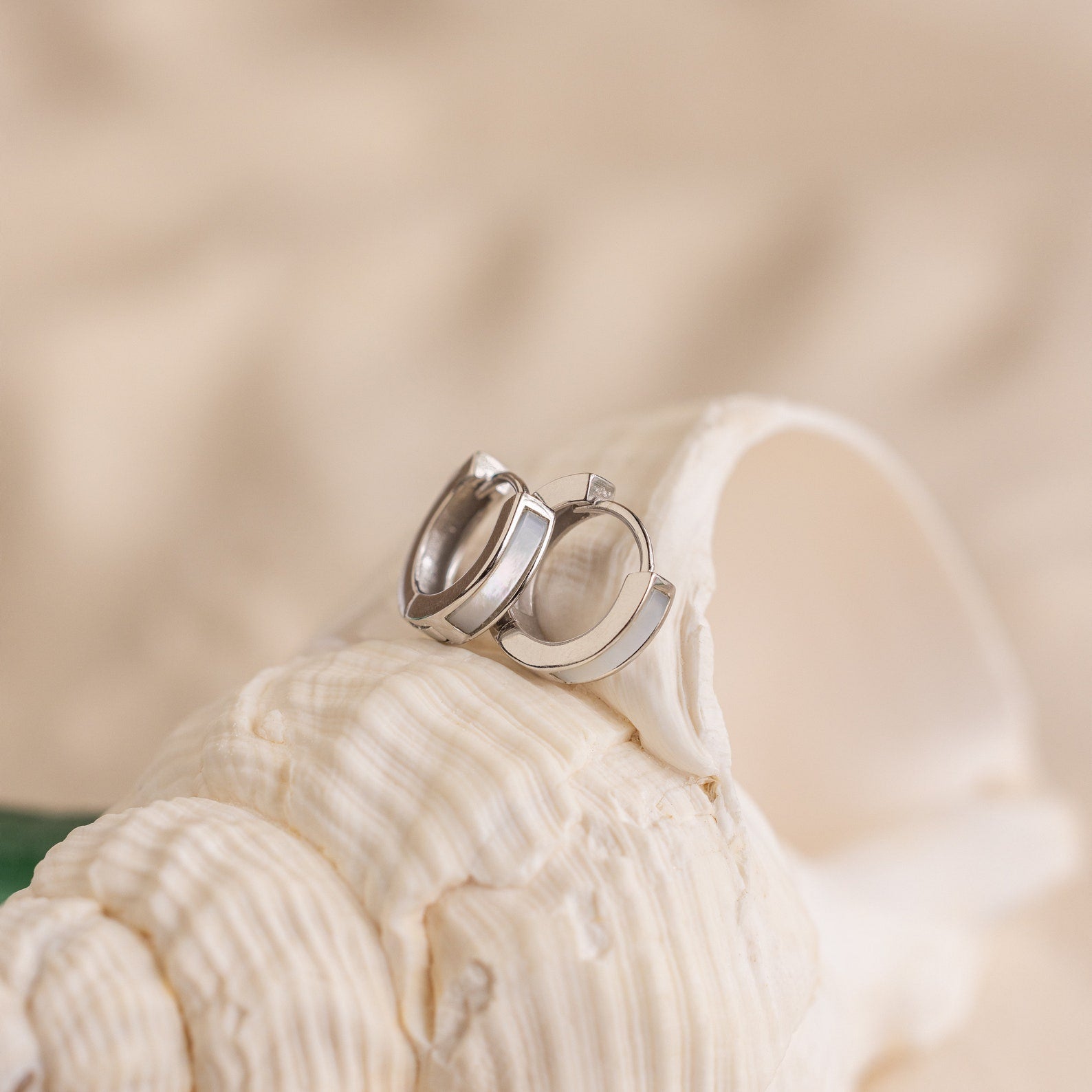 Mother of Pearl Inlay Huggies Sterling Silver