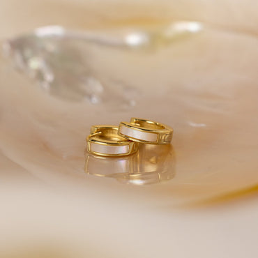 Mother of Pearl Inlay Huggies 18K Gold