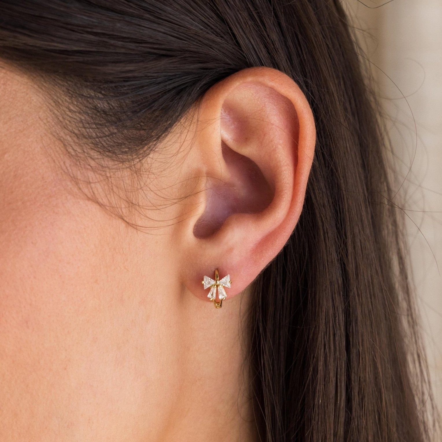 Diamond Ribbon Bow Huggie Earrings