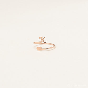 Initial Heart Wrap Ring Rose Gold