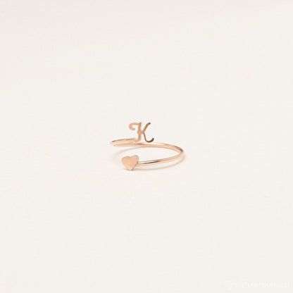 Initial Heart Wrap Ring Rose Gold