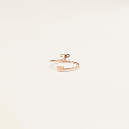 Initial Heart Wrap Ring Sterling Silver