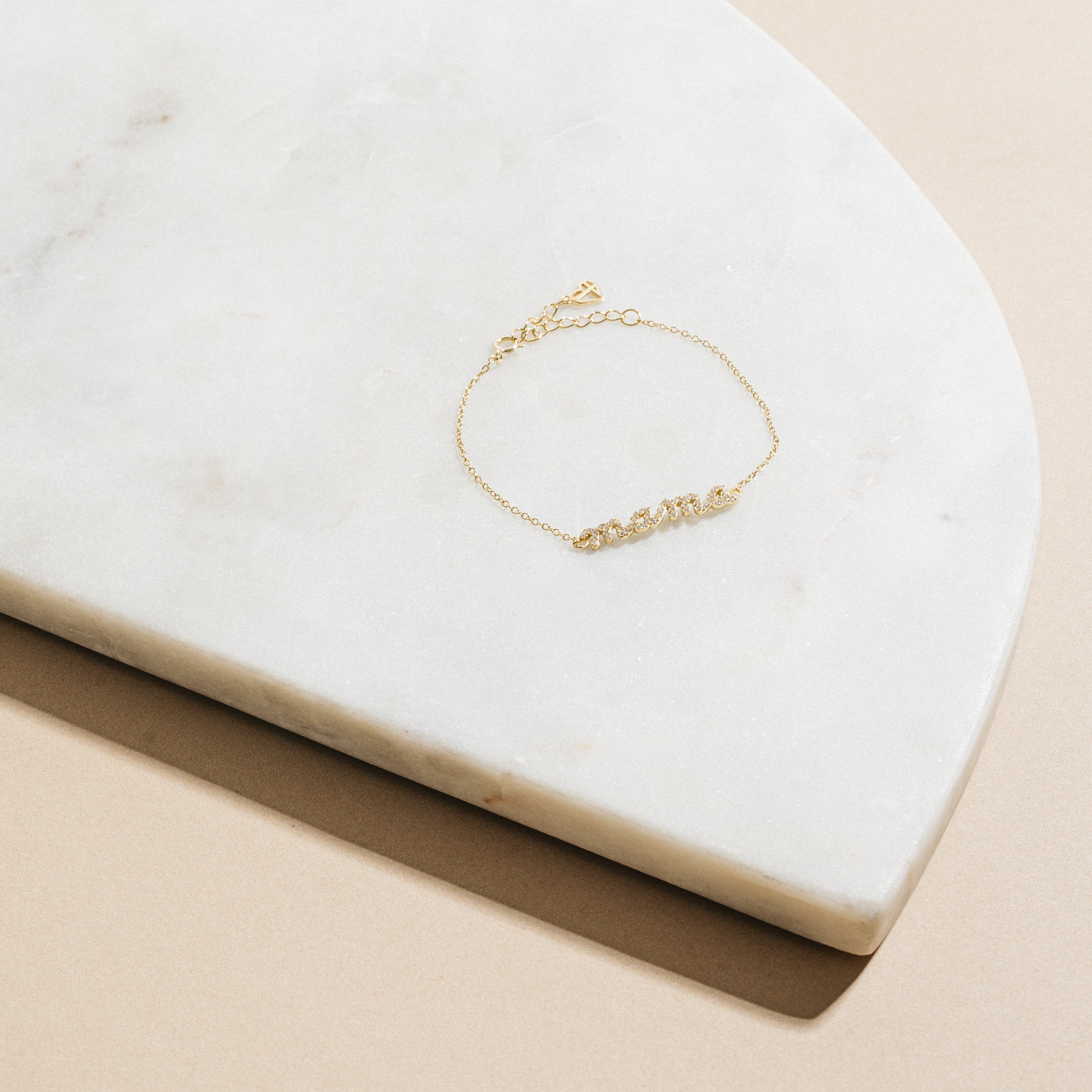 Cherished Bond: Mama Script Bracelet With Gold.