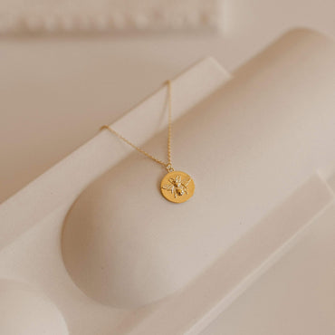 Bee Coin Pendant Necklace 18K Gold
