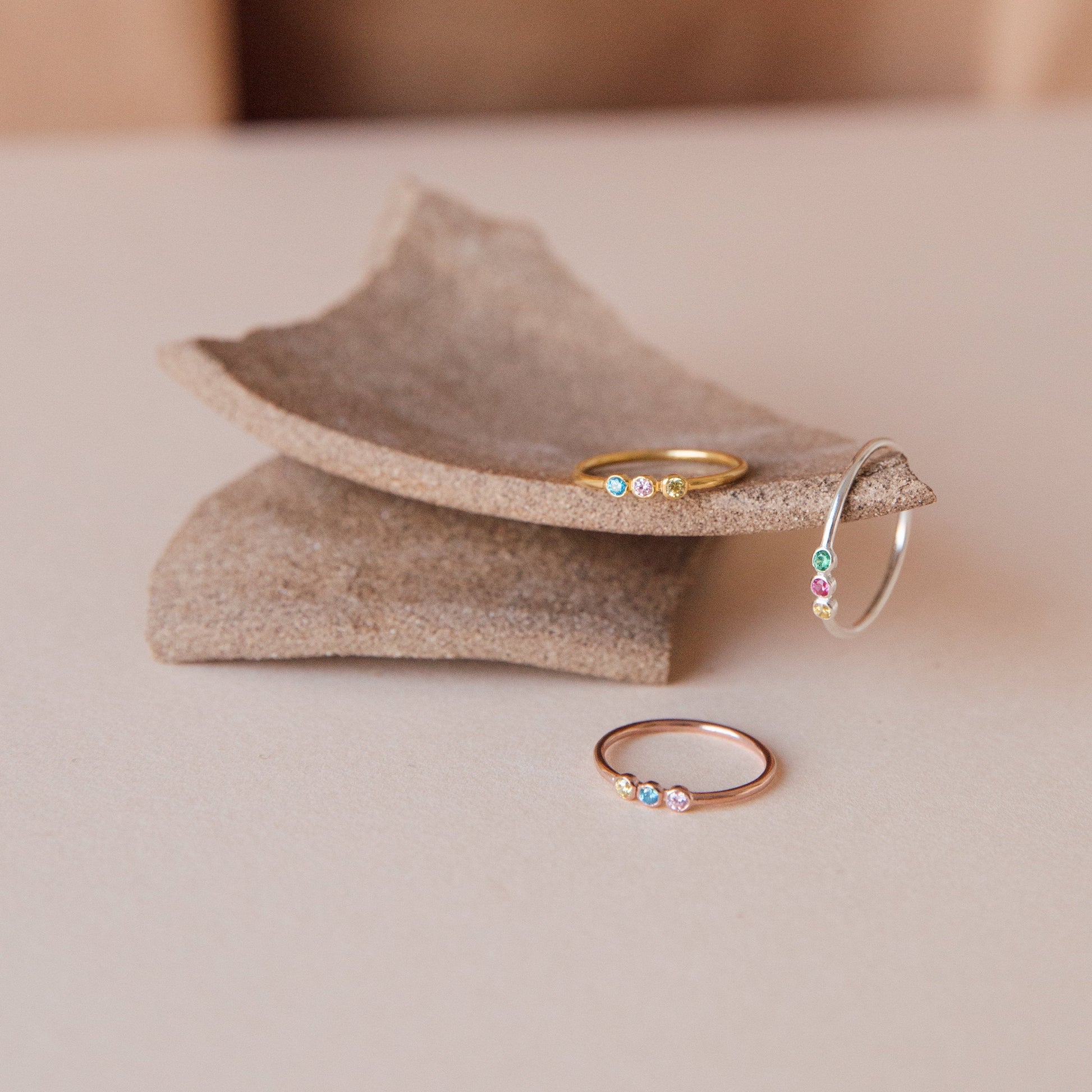 Triple Stone Delicacy: The Tiny Triple Stone Birthstone Ring