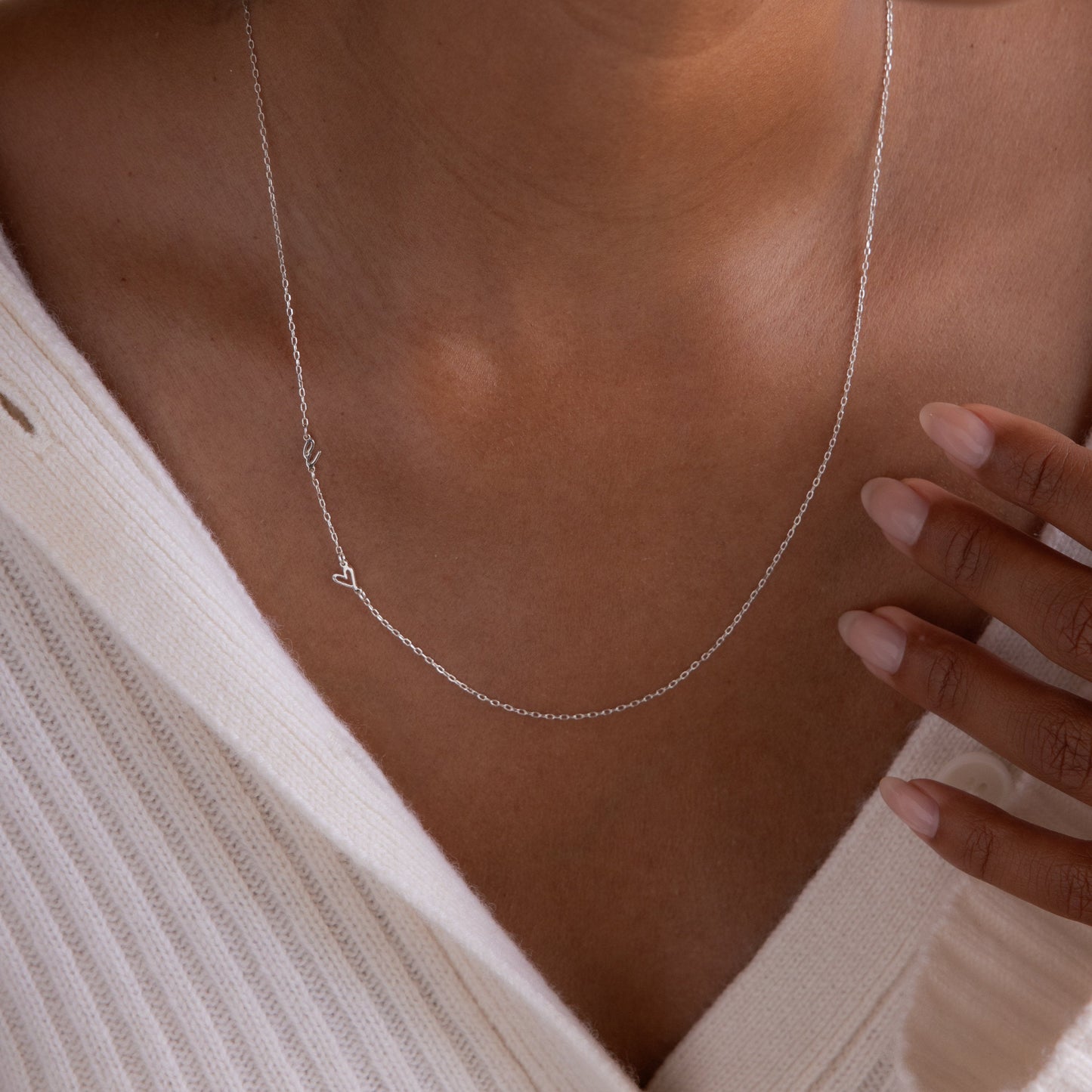 Sideways Initial Heart Necklace Sterling Silver
