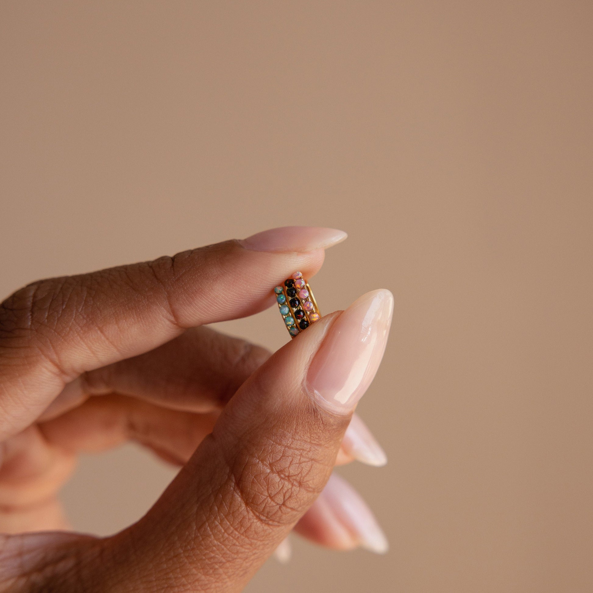 Black Sand Opal Huggie Hoops