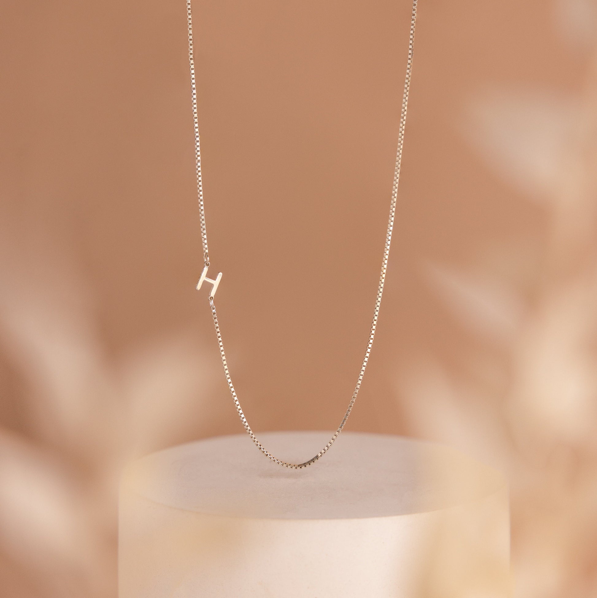 Sideways Initial Necklace In Box Chain Sterling Silver