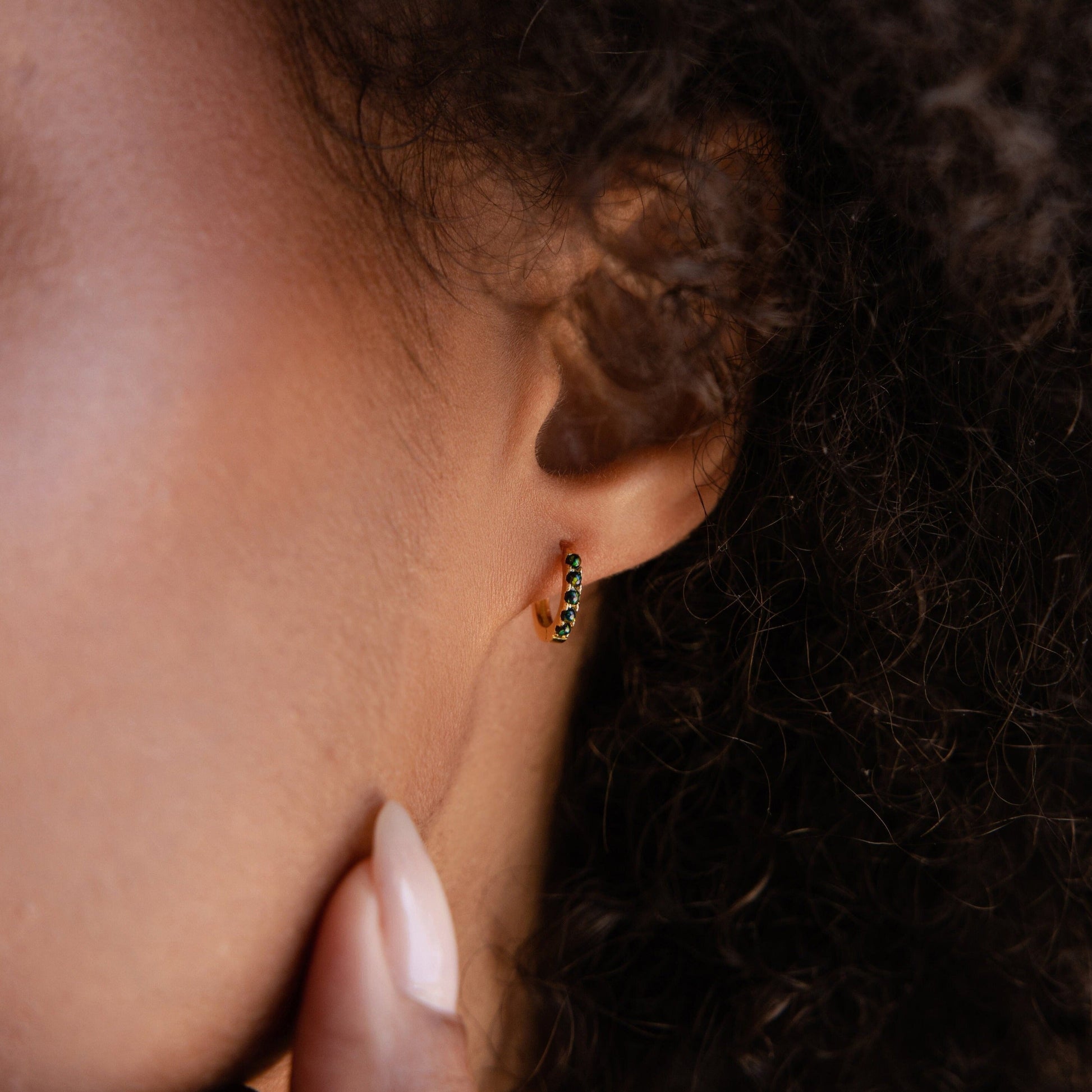 Black Sand Opal Huggie Hoops