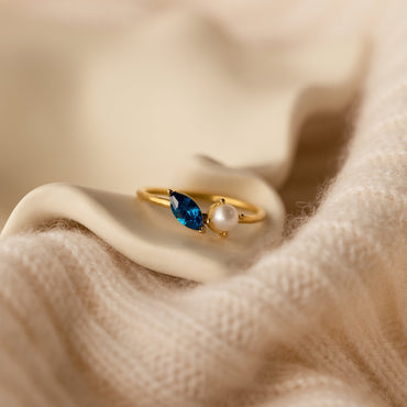 Personalized Elegance: Marquise Birthstone & Pearl Stackable Ring