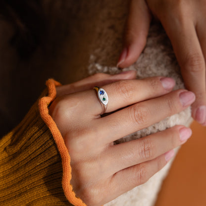 Mixed Birthstone Signet Ring: Timeless Elegance Sterling Silver