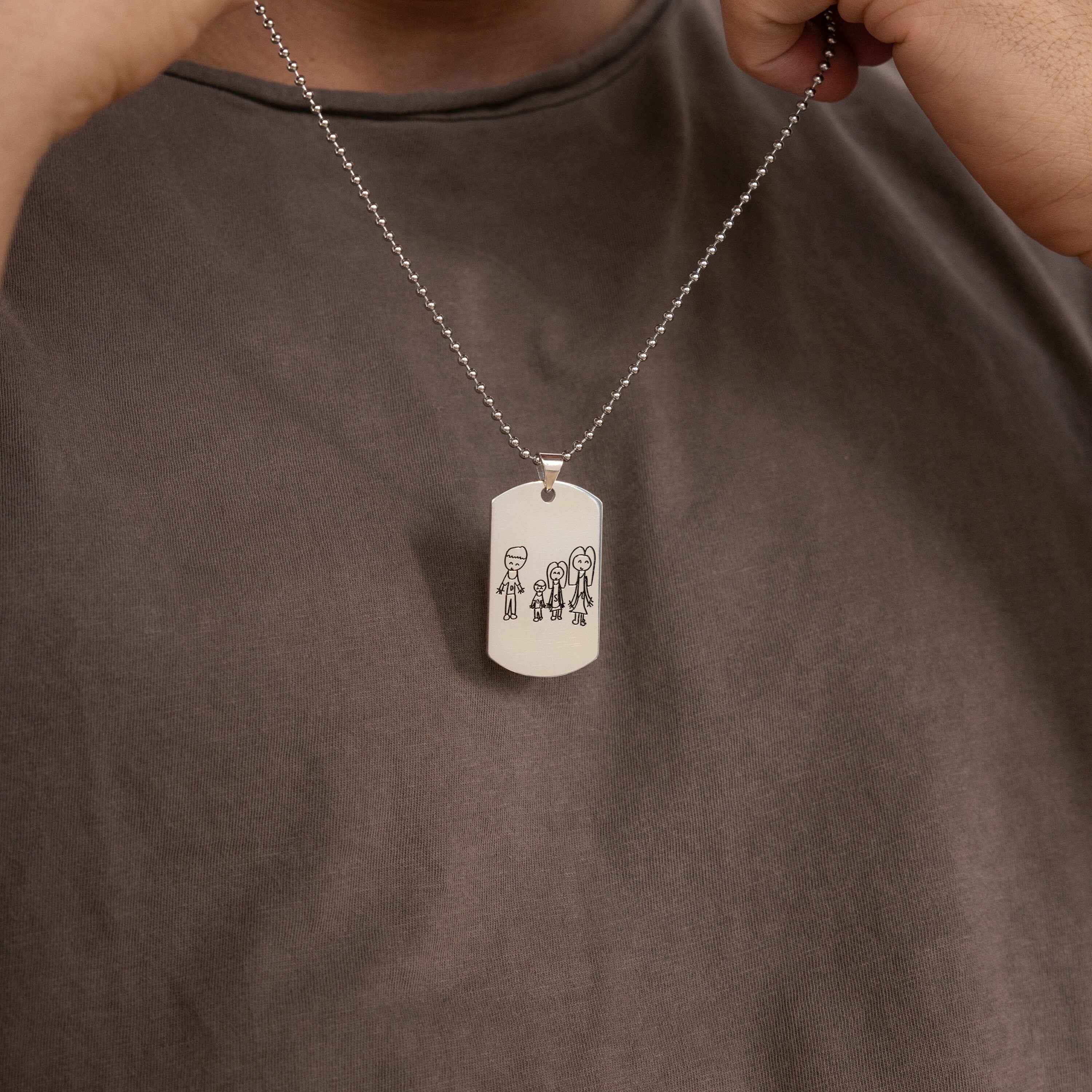Men's Dog Tag Necklace Sterling Silver One Side