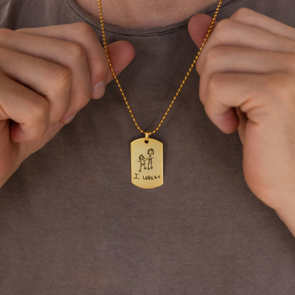 Men's Dog Tag Necklace 18K Gold One Side