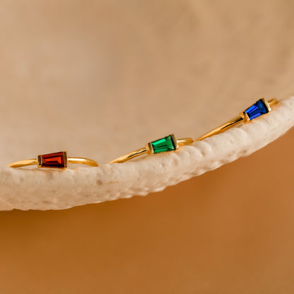 Irregular Baguette Birthstone Ring Sterling Silver