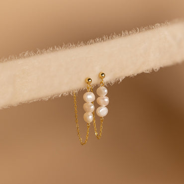 Triple Pearl Drop Earrings 18K Gold