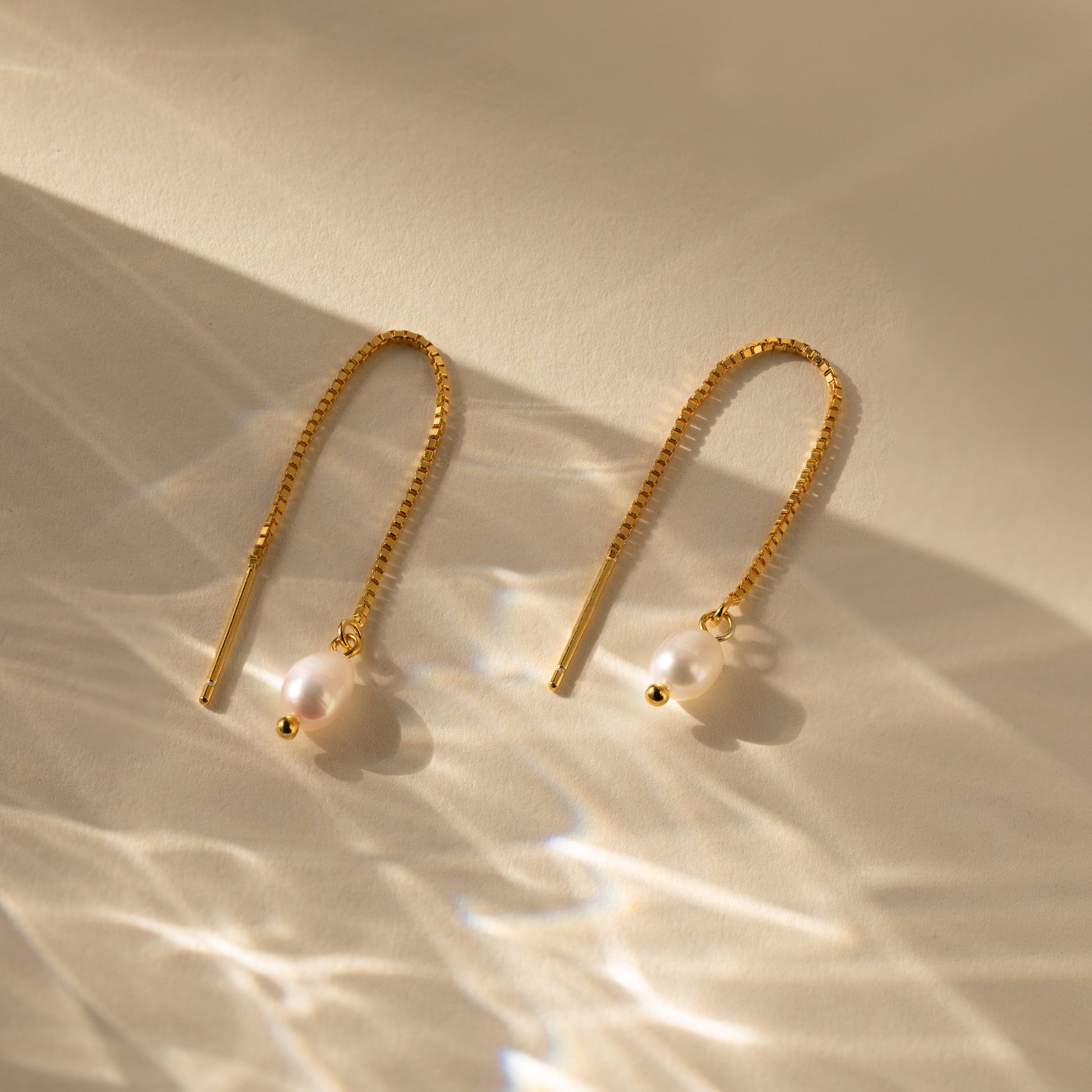 Pearl Threader Earrings 18K Gold