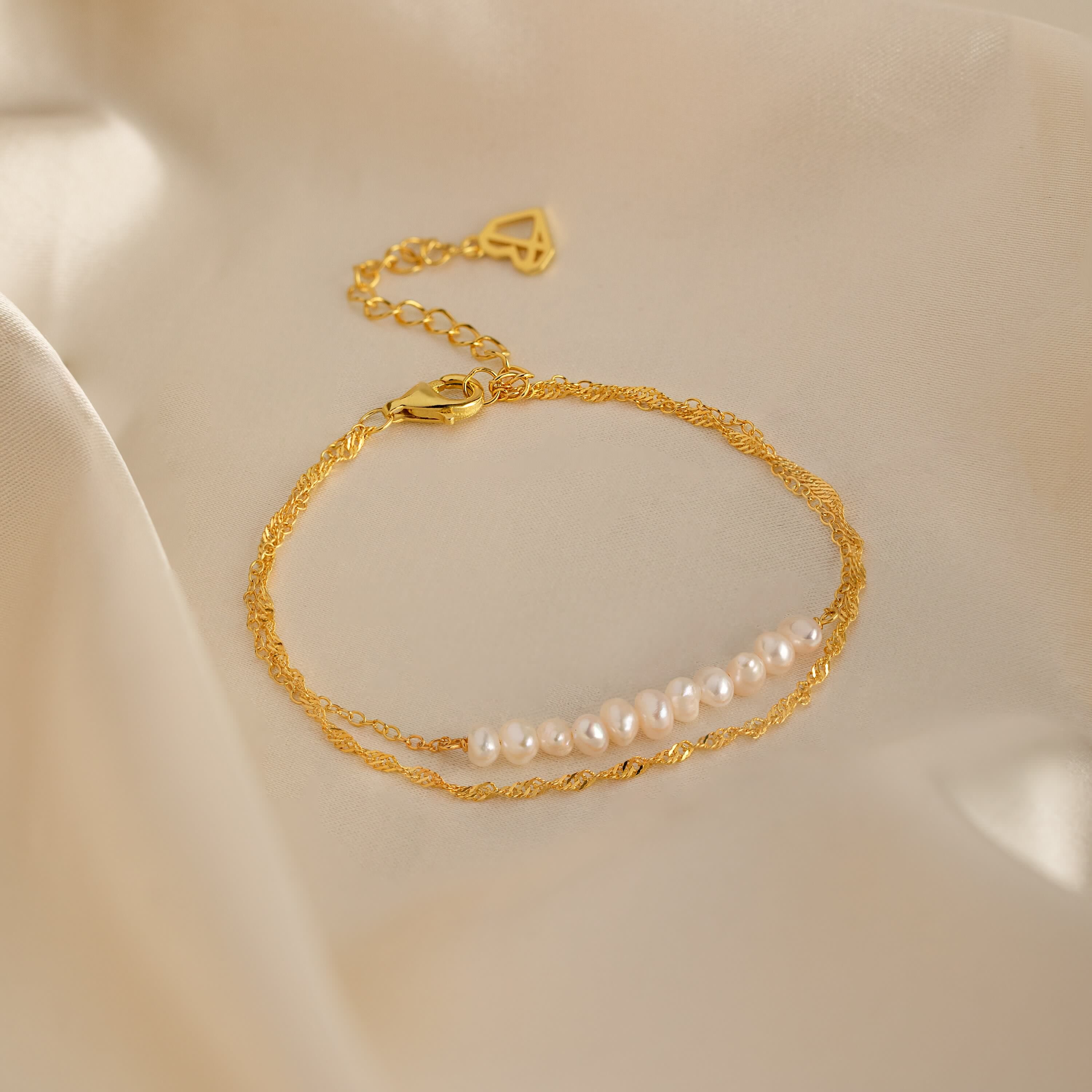 Duo Pearl Twist Bracelet 18K Gold