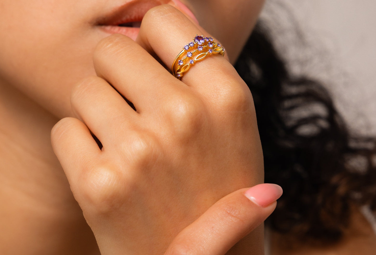 Serenity in Sparkle: Amethyst Stacking Ring Set