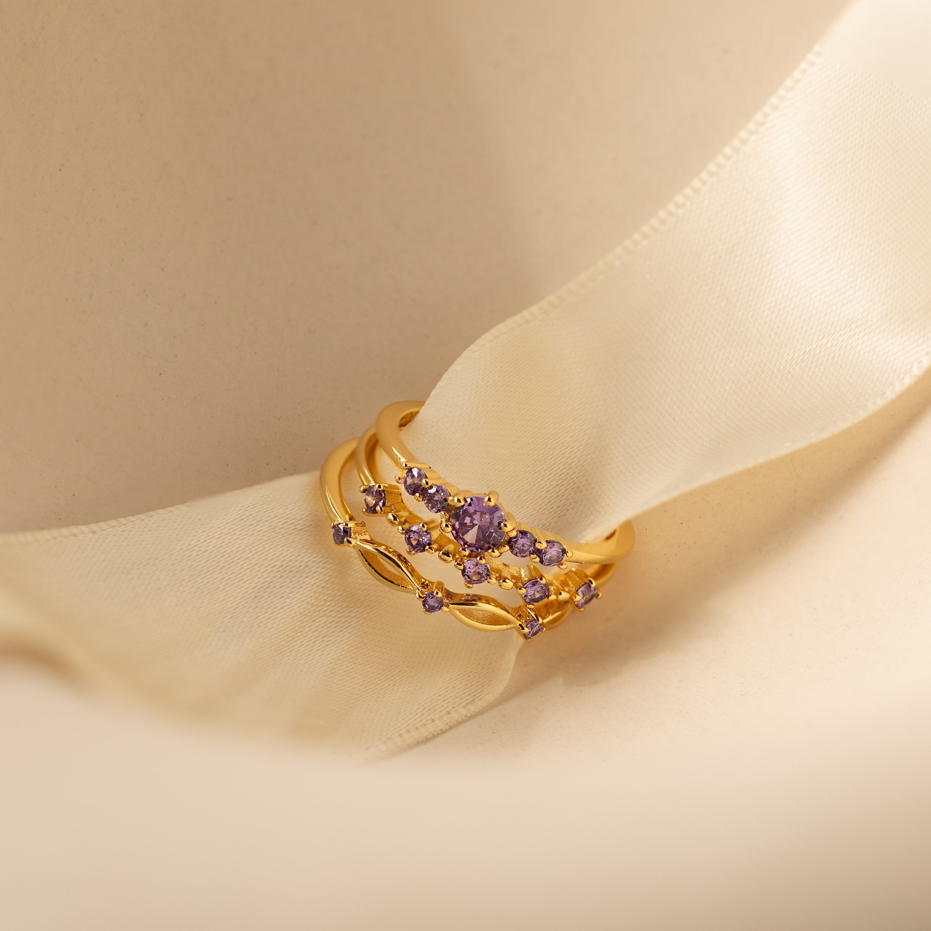 Serenity in Sparkle: Amethyst Stacking Ring Set