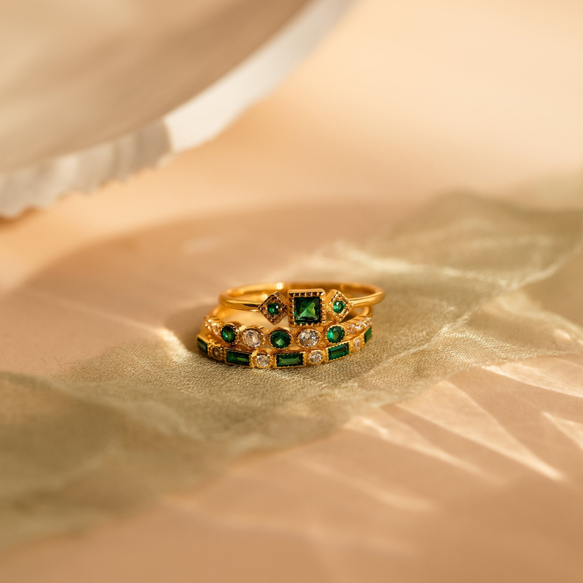 Emerald Stacking Ring Set 18K Gold