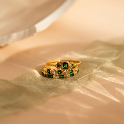 Emerald Stacking Ring Set 18K Gold