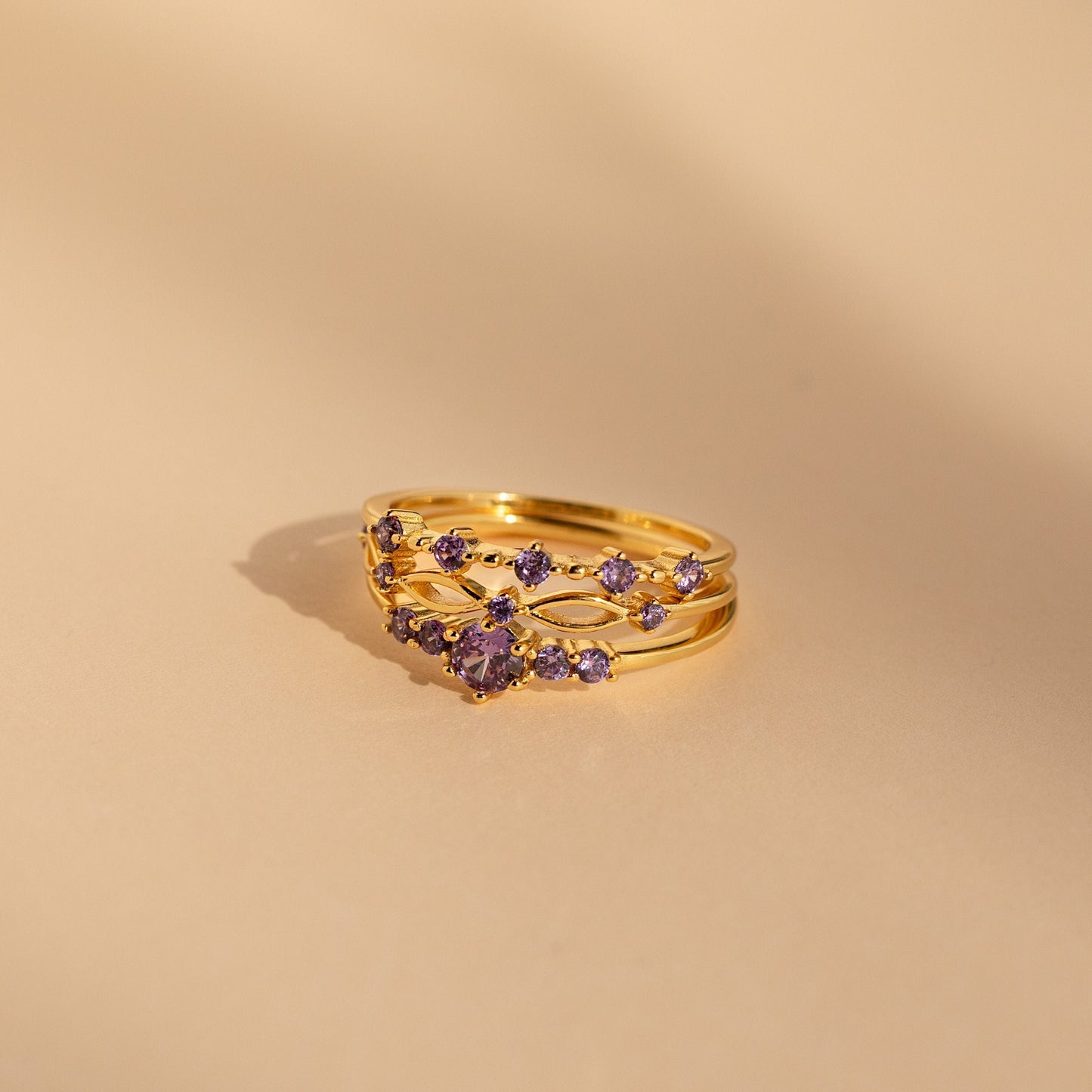 Serenity in Sparkle: Amethyst Stacking Ring Set