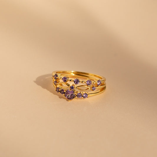 Serenity in Sparkle: Amethyst Stacking Ring Set