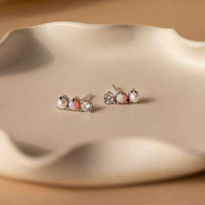 Pearl, Opal & Diamond Studs Sterling Silver