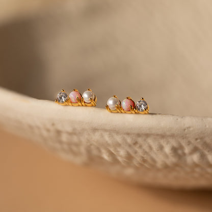 Pearl, Opal & Diamond Studs 18K Gold