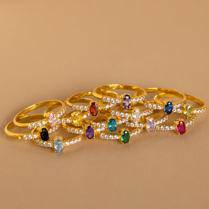 Eternal Elegance: The Pave Oval Birthstone Ring 18K Gold