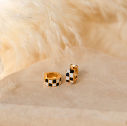 Retro Chic Checkered Huggie Earrings