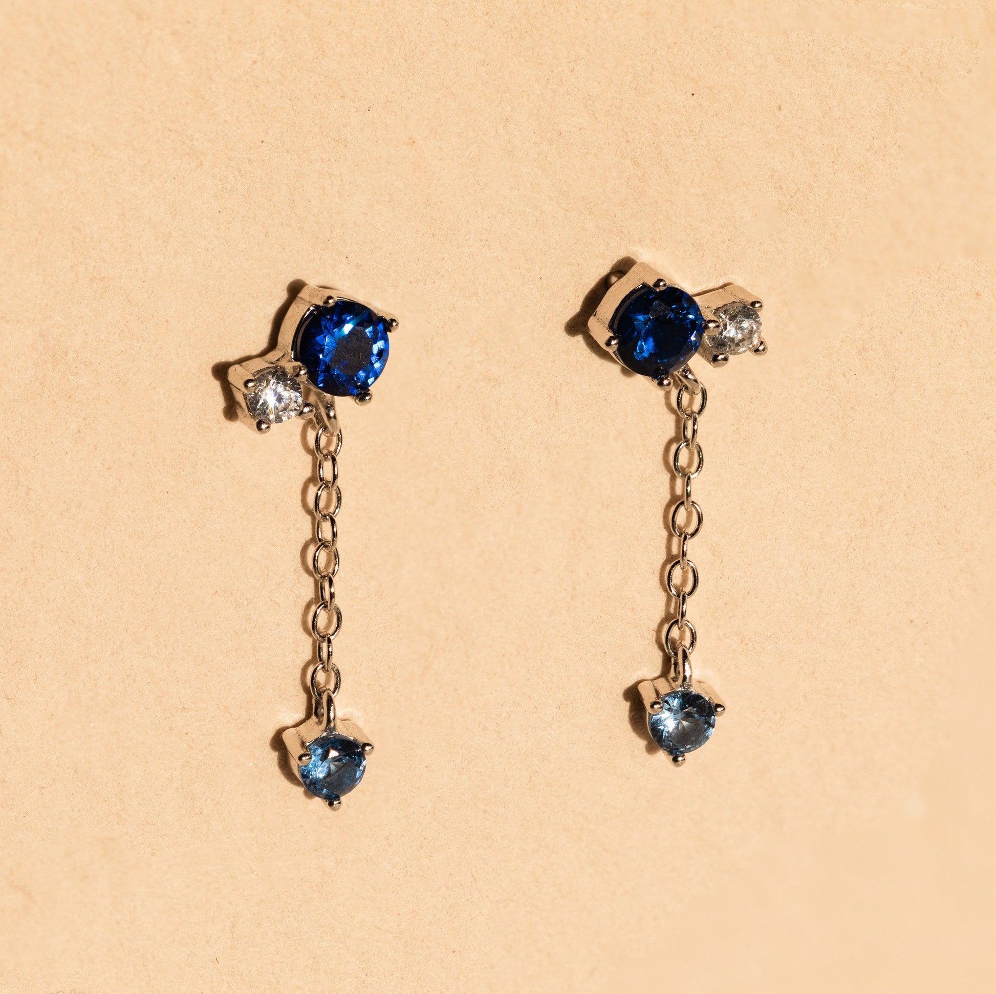 Sapphire Diamond Drop Earrings Sterling Silver