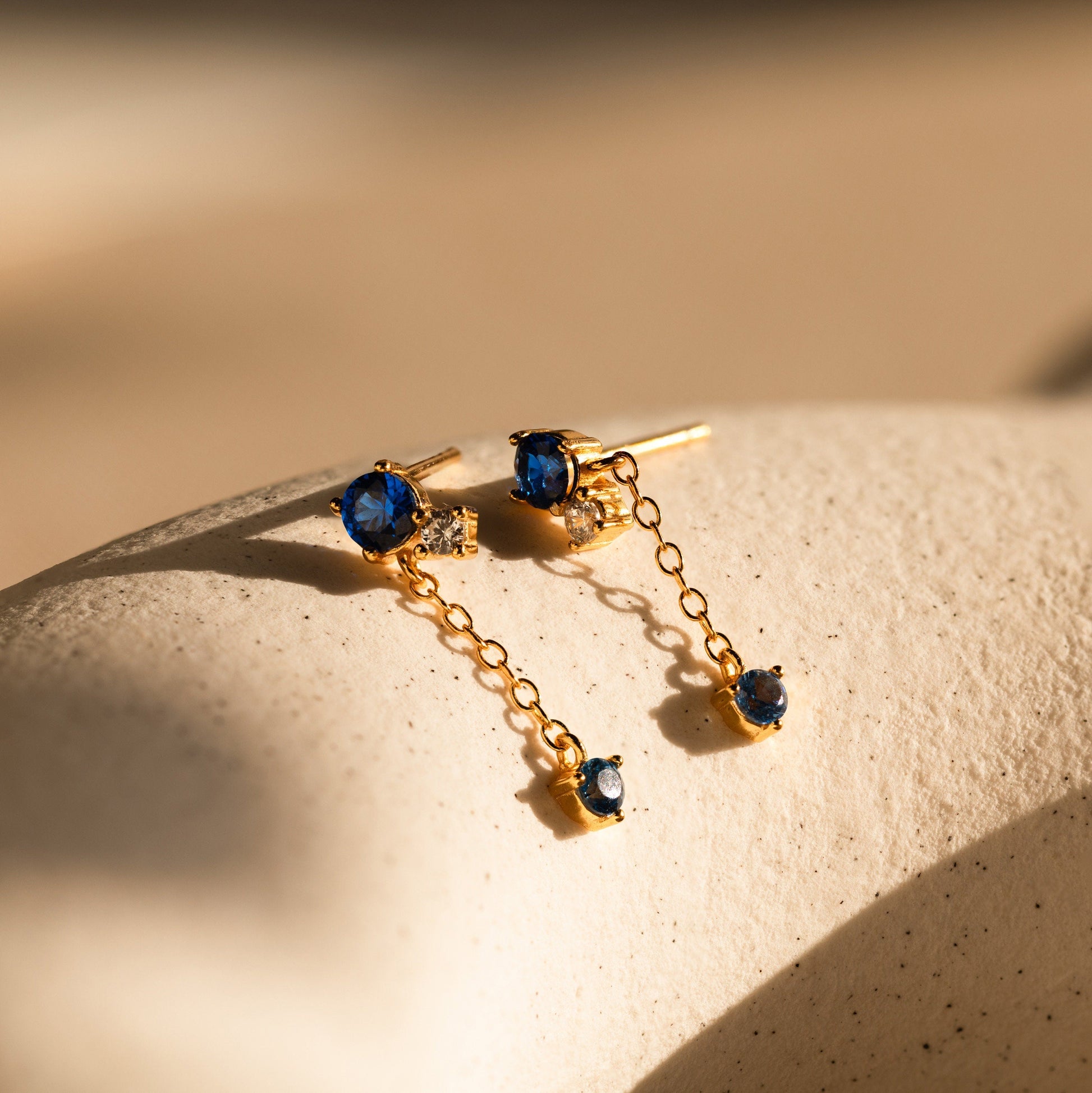 Sapphire Diamond Drop Earrings 18K Gold