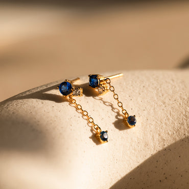 Sapphire Diamond Drop Earrings 18K Gold