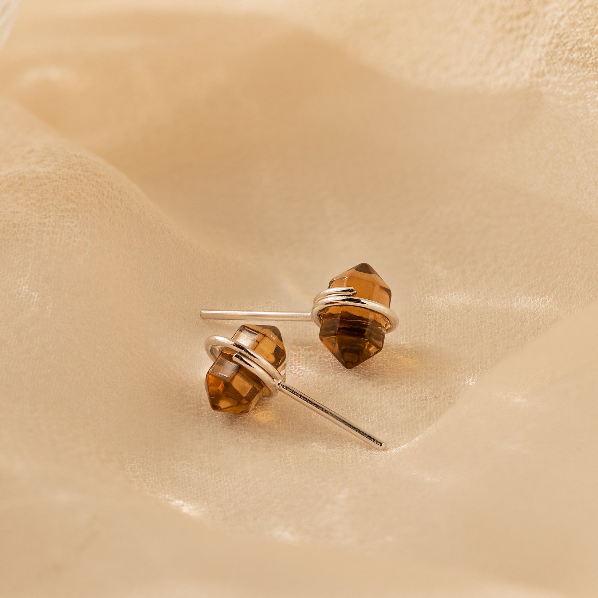 Herkimer Smoky Quartz Studs Sterling Silver