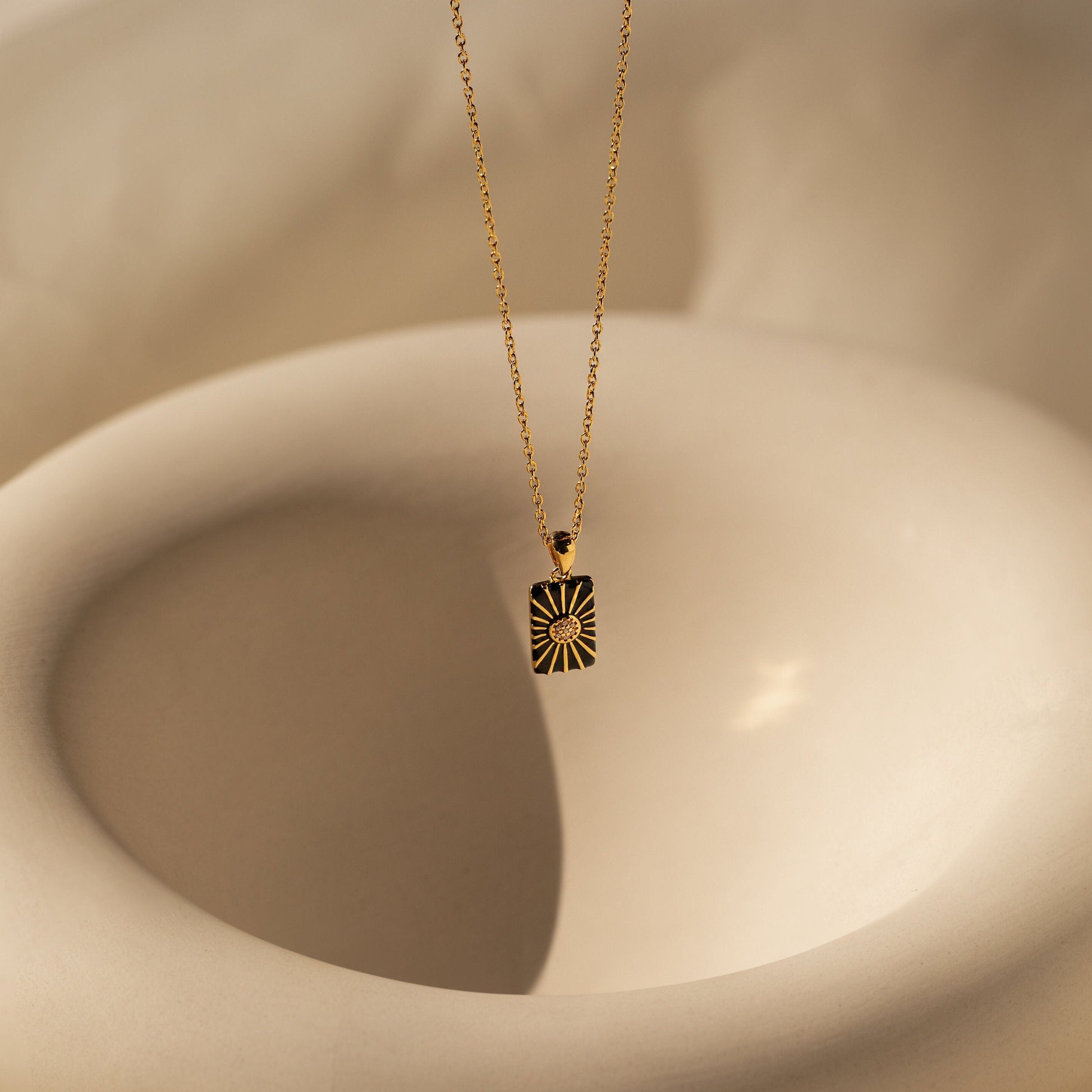 Pave Black Sun Necklace 18K Gold