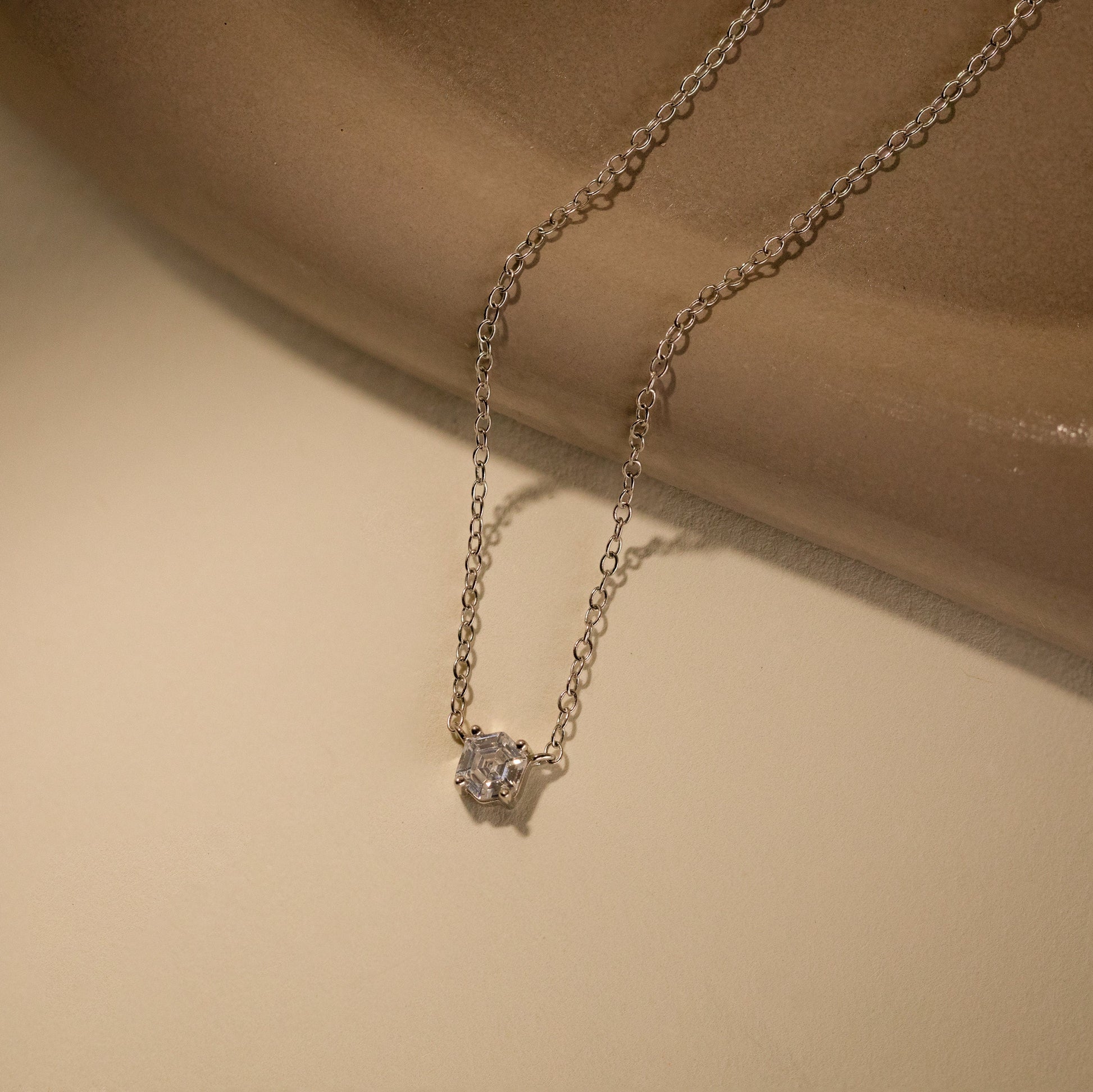 Hexagon Diamond Necklace Sterling Silver