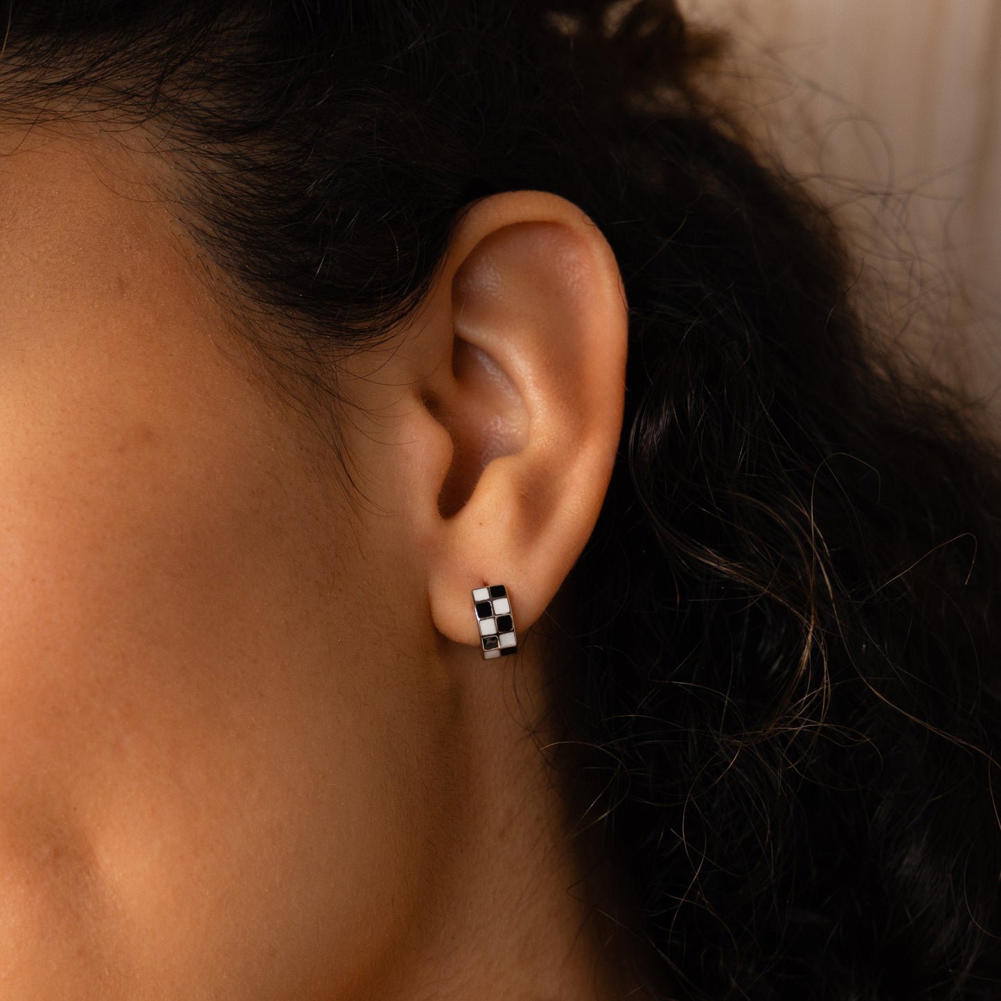 Retro Chic Checkered Huggie Earrings