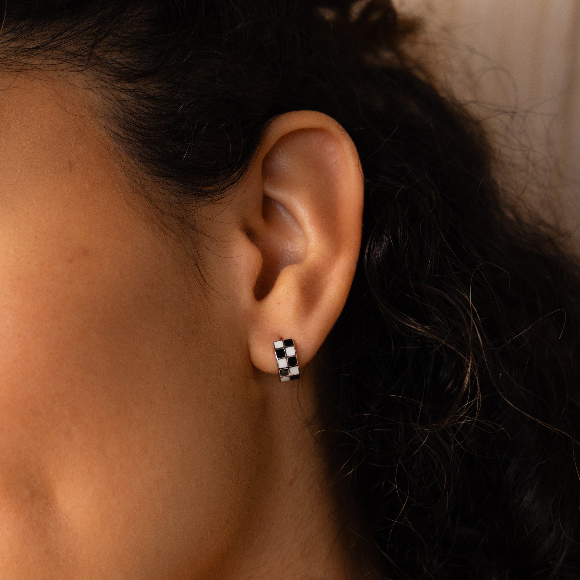 Retro Chic Checkered Huggie Earrings